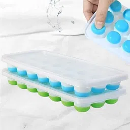 flynhigh 2pcs 21 Cavity Pop Up Ice Cube Trays for Freezer with Lid 100% BPA Free bg121 Blue, Green Silicone Ice Ball Tray-picture-11