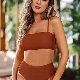 pride style Self Design Women Bikini Brown Swimsuit image 5