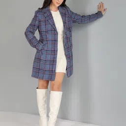 honnete 100 % Polyester Checkered Coat For Women-picture-18