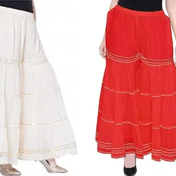 kanna fabric Pack of 2 Women Regular Fit White, Red Viscose Rayon Trousers-picture-16