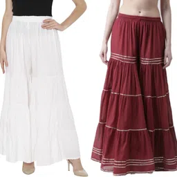 tnq Pack of 2 Women Regular Fit White, Maroon Cotton Blend Trousers-picture-28
