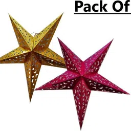 daiwik Combo Pack of 2 Shining Star(Golden & Red) Red, Gold Paper Sky Lantern image 2