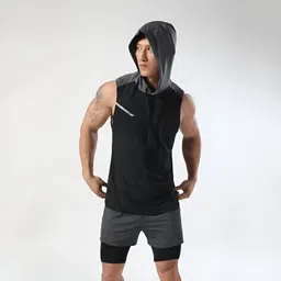 zenfit Men Printed Hooded Neck Polyester Black T-Shirt image 2