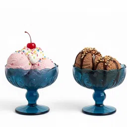 snappyflix Glass Dessert Bowl Blue Glass Dessert Bowls Set of 2 (220ml) | Pedestal Base Ice Cream Cups-picture-39