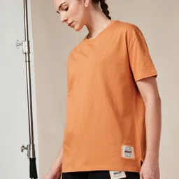 cult Women Solid Round Neck Pure Cotton Orange T-Shirt-picture-20