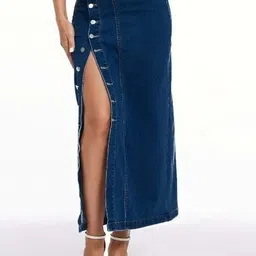 tripursundari fashion Women Solid Pencil Dark Blue Skirt-picture-17