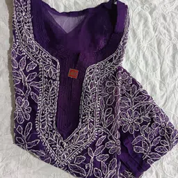 adab chikan handicraft Women Chikan Embroidery Georgette A-line Kurta image 1