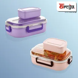 arcyu 2 Section Lock With Spoon & Fork Lunch Box For School & Office 2 Containers 2 Containers Lunch Box-picture-38