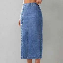 floora Women Solid Pencil Blue Skirt image 3