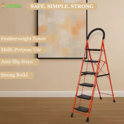 flipzon Halo Foldable 6 Step Ladder for Home and Office Use | Rust Free | Anti-Skid | Steel, Plastic Ladder image 4