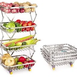 finality Foldable Vegetable Stand for Kitchen|Fruits,Vegetable,Onion Organizer 4 layer Stainless Steel Kitchen Trolley-picture-26