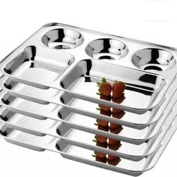 projain steel Stainless steel 5 in 1 Rectangular Set of 5 Dinner Plates / Bhojan Thali / Lunch Plates ( Stainless Steel, 5 Pieces) Sectioned Plate-picture-24