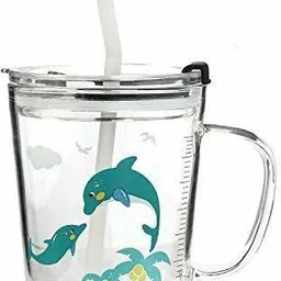 fish Print Milk Glass Cup for Kids with Handle Glass Water/Juice Glass-image-2