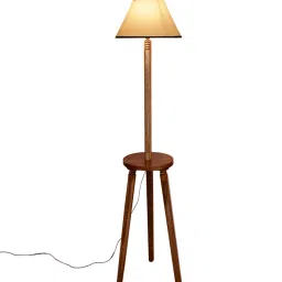 new era Classic Wooden Floor Lamp with Cotton Shade (Natural & Multicolor) image 4