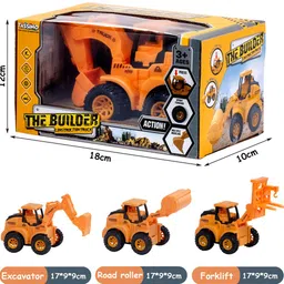 tassino Construction Vehicles Toy for Kids Press and Go Engineering Trucks Toy Forklift image 3