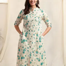 mirchi fashion Women Floral Print Cotton Blend Frontslit Kurta-picture-22