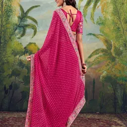 siril Embellished, Embroidered, Printed Bandhani Georgette, Lace Saree image 3