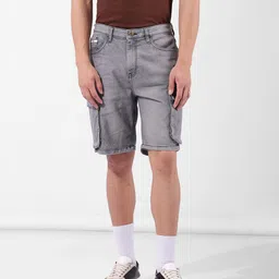 the indian garage co. Self Design Men Grey Denim Shorts-picture-13
