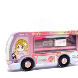 villy Double Compartment Bus with Sharpener, Stationary Pencil Case Art Metal Pencil Box image 2