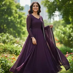 manyaafashions Solid Georgette Stitched Anarkali Gown image 1