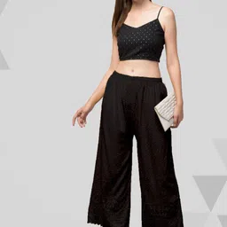 fambee Women Relaxed Black Viscose Rayon Trousers image 5