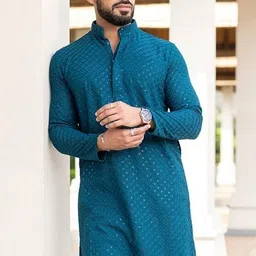 lazzly Men Printed, Chikan Embroidery Viscose Rayon Straight Kurta-picture-27