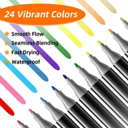 wolblix 24 Colors Dual Tip Art Markers Pens with Case Gift for Kids School Drawing image 2