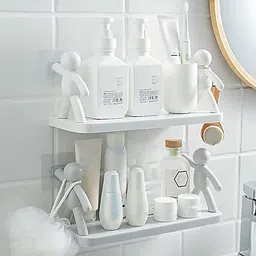 haiyun Wall self Adhesive Hanging Bathroom Storage Human Hook Rack Plastic Wall Shelf-picture-24