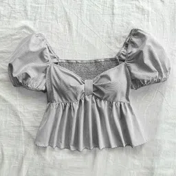 burgstudio9 Casual Puff Sleeves Self Design Women Grey Top image 4