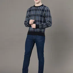 red tape Men Self Design Round Neck Black Sweater image 5