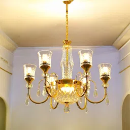 prop it up Crystal Glass Chandelier,7 Light, Elegant Pendant Decorative Drops, Without Bulb Chandelier Ceiling Lamp image 1