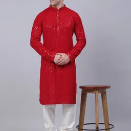 almora Men Chikan Embroidery Pure Cotton Straight Kurta image 3