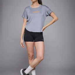 mkh Women Graphic Print Crew Neck Polyester Grey T-Shirt image 5