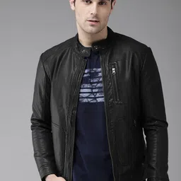 roadster Men Solid Leather Jacket image 1