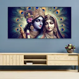 nestroots Black Canvas Framed Radha Krishna: Colors of Love Wall Painting(12X24 Inch) image 1