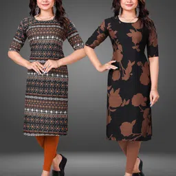 mobhisa Pack of 2 Women Printed Crepe Straight Kurta-picture-13