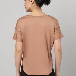 mkh Women Typography Crew Neck Polyester Brown T-Shirt image 3