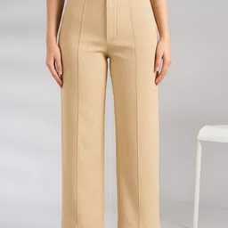 neysa Women Regular Fit Beige Cotton Blend Trousers-picture-23