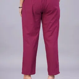 solid stitching Pack of 2 Women Regular Fit Black, Maroon Pure Cotton Trousers image 2
