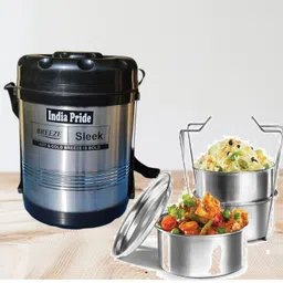 india pride Steel Sleek 3 Hot Tiffin, 3 Containers- 350 ml each box 3 Containers Lunch Box image 2