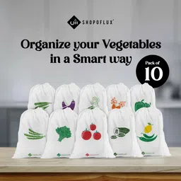 shopoflux Cotton Reusable Vegetable Storage Bag for Fridge Set of 10 Bags Washable Pack of 10 Grocery Bags image 4
