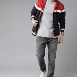 roadster Men Full Sleeve Color Block Hooded Sweatshirt image 4