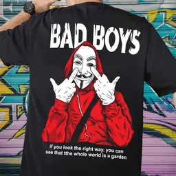 manlino Men Graphic Print Round Neck Cotton Blend Black T-Shirt image 2