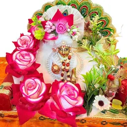 Laddu Gopal, Krishna Ji, Thakur ji, Kanha Ji, Bal Gopal Poshak for size 8, White Rose Dress-image-1