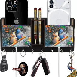 ritik handicraft Designer Radhakrishna wood key holder Home and office Wood Key Holder-picture-12