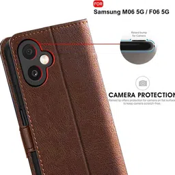 sess xusive Flip Cover for Samsung Galaxy F06 5G -Dual-Color Leather Finish Wallet - Brown & Coffee image 5