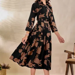 fancy flair Women A-line Black Knee Length Dress image 4