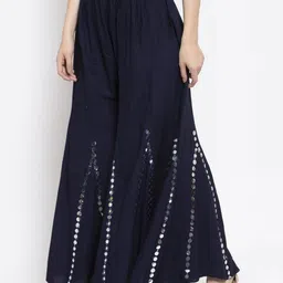 omaya Women Relaxed Blue Viscose Rayon Trousers image 4