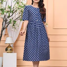 the ladies fashion Women Gown Blue Midi/Calf Length Dress image 3