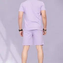 divra clothing Men Top & Shorts Set Purple Solid image 3